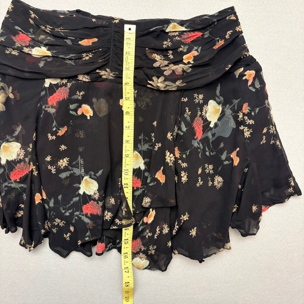 ALLSAINTS Erica Kora Asymmetric Hem Black Floral Tiered Mini Skirt Size 10 - Picture 13 of 13